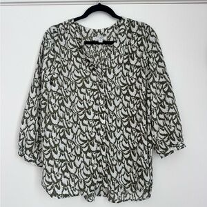 JACHS Girlfriend Olive Leaf Print Blouse